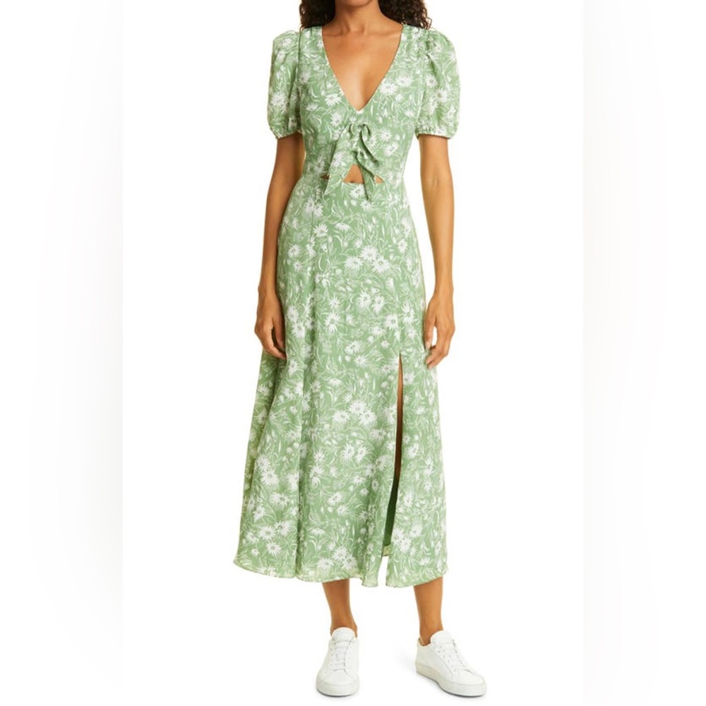 Likely Alisa Cut Out Short Sleeve Midi Dress Floral Juniper Green White 6